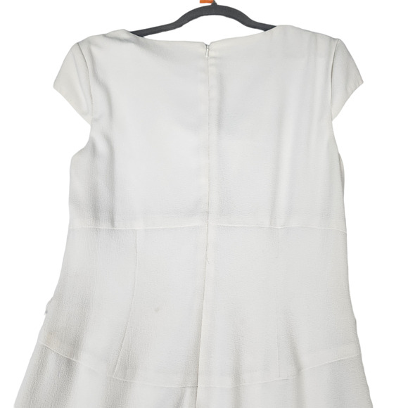 Cache Dress Sz 6 Sheath Dress Drape Neck Cap Sleeves Off White - Picture 6 of 7